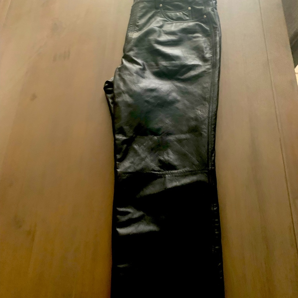 Harley Davison leather motorcycle pants.